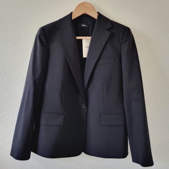 $435 Unworn Theory Wool Blend One-Button Blazer in Black - Picture 5 of 9